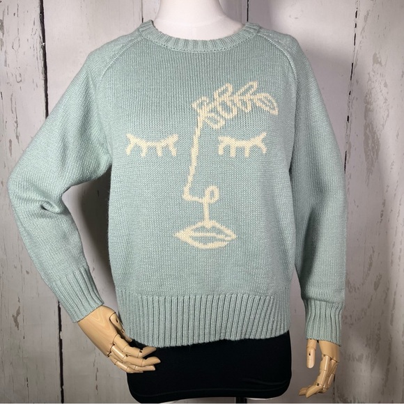 Desert Dreamer Cameo Face Outline Sage Knit Pullover Cropped Sweater SMALL EUC - Picture 6 of 16